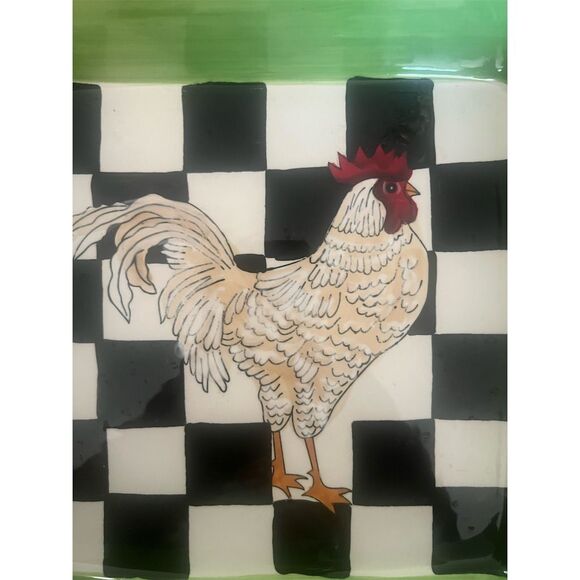 Home Essentials & Beyond Checkerboard Rooster Square Baking Dish Multicolor 9.75 - Picture 2 of 6